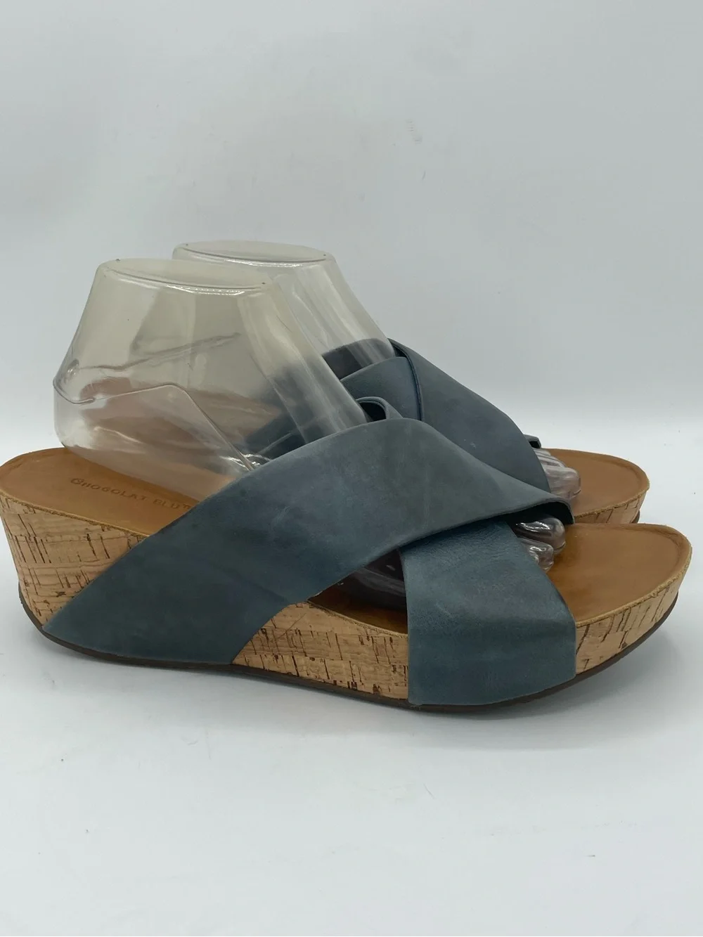 Chocolat Blu Melissa Cork Wedge Sandal with Blue Leather Crisscross Straps